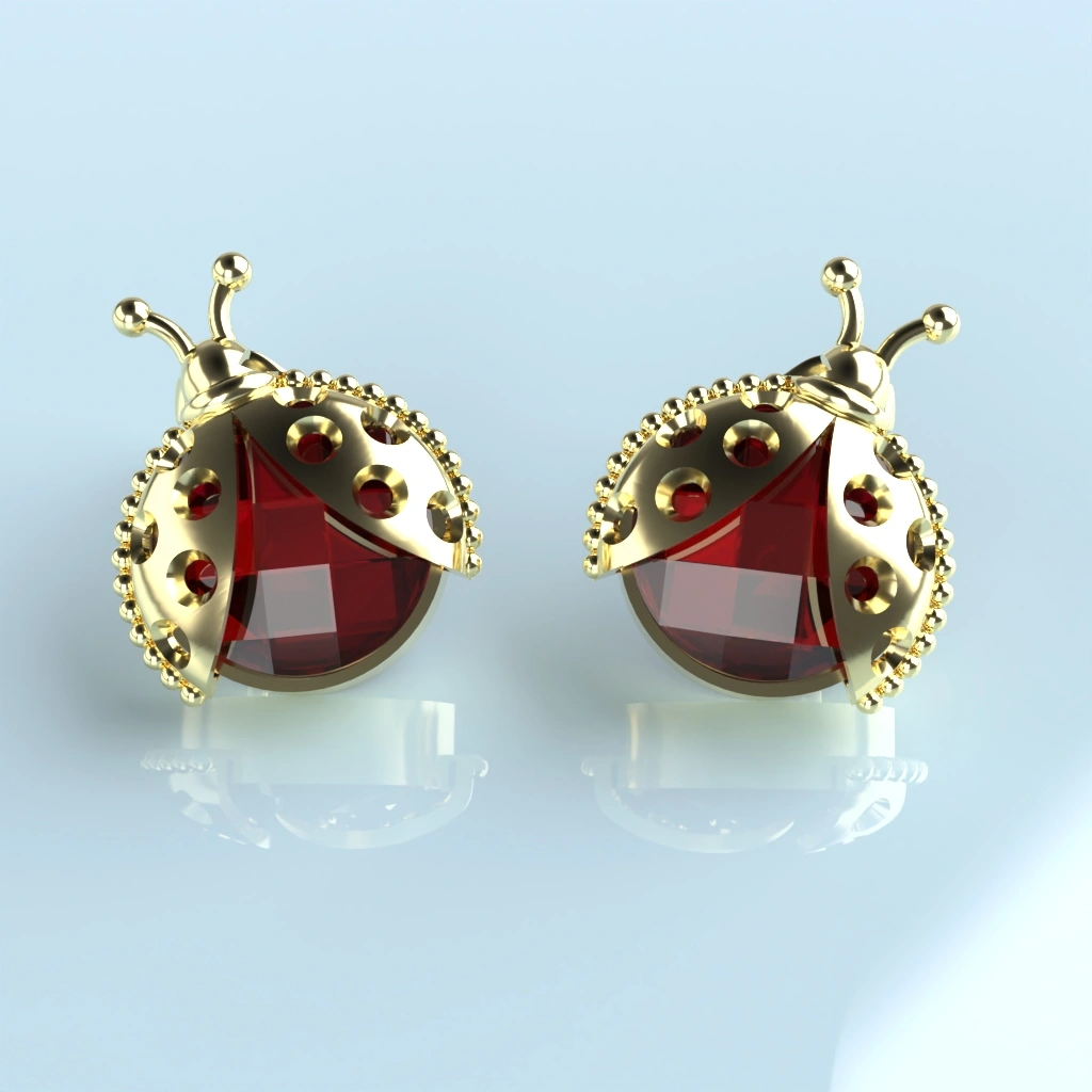 Boucles d’oreilles or grenat catalan coccinelle perlée