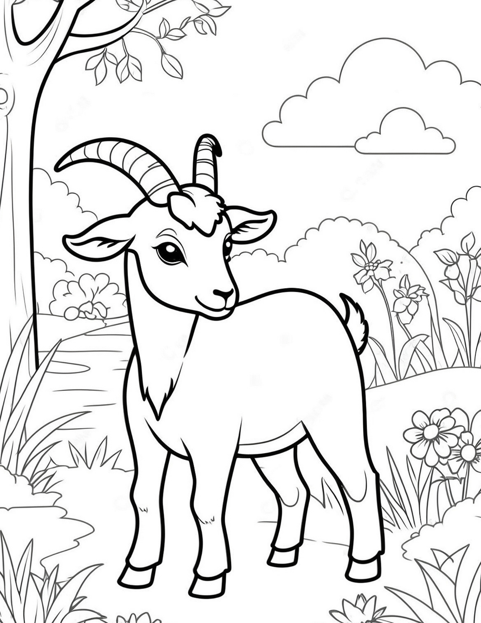 Cute Goat Coloring Page