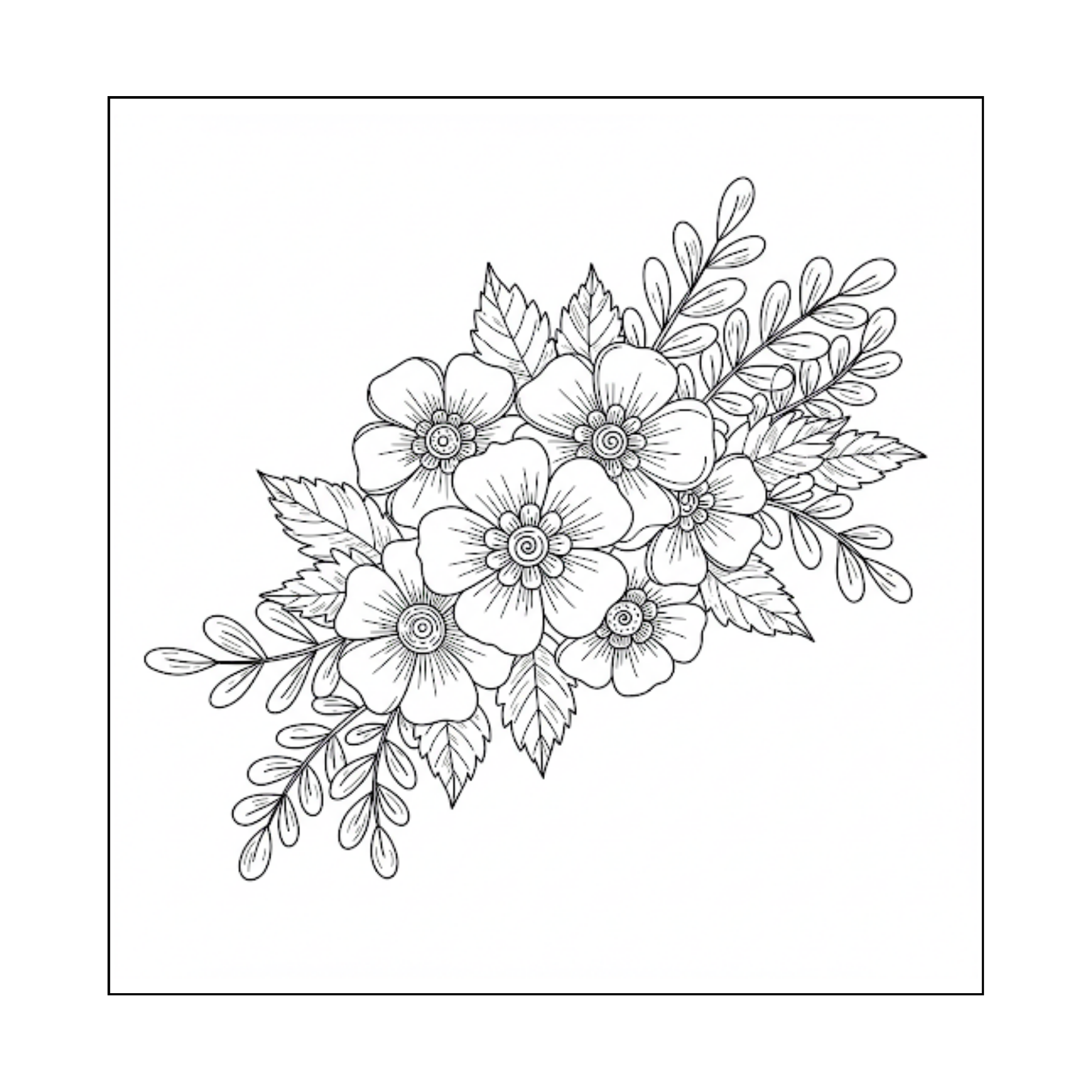 Floral Bouquet Digital Line Art