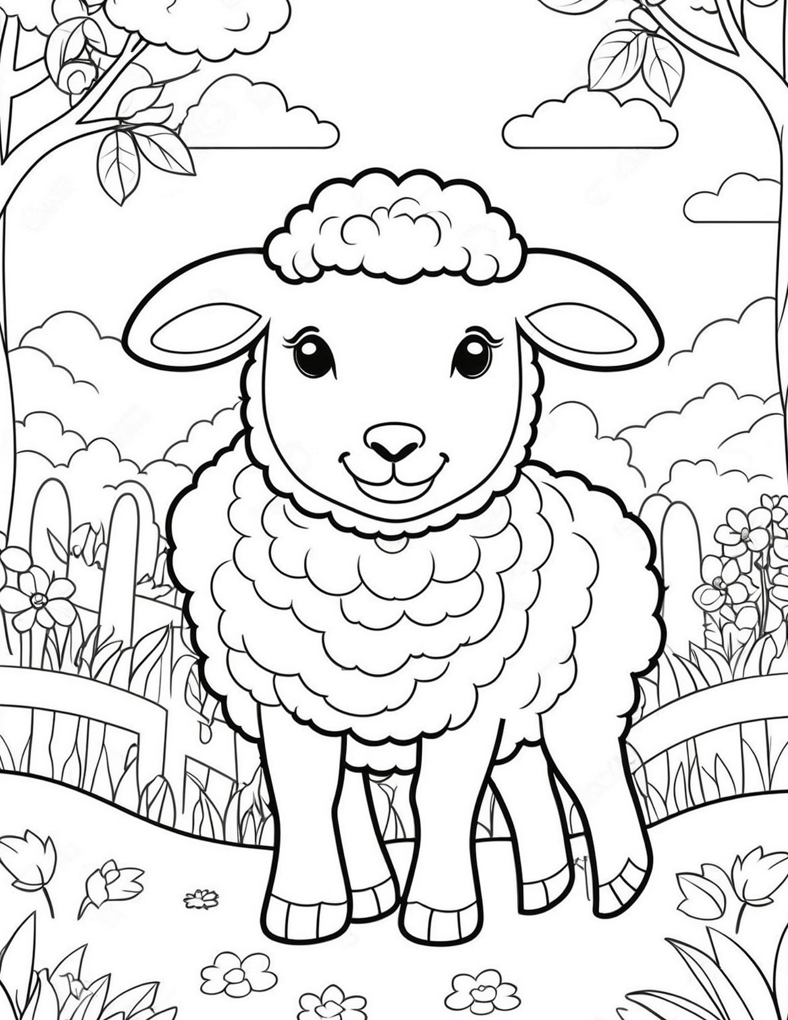 Cute Lamb Coloring Page
