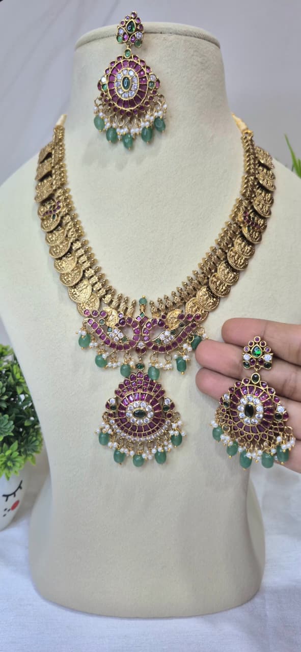 Traditional Floral pendent Kasu Jadau Necklace sutflp08