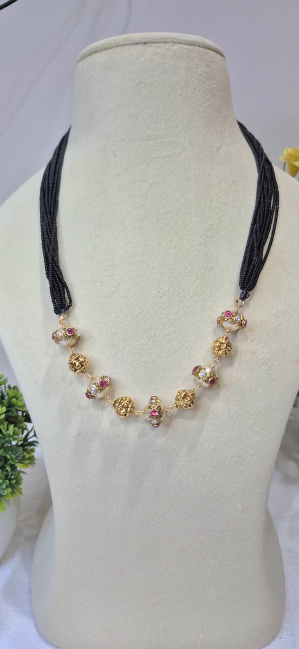 Beaded Black Thread Necklace