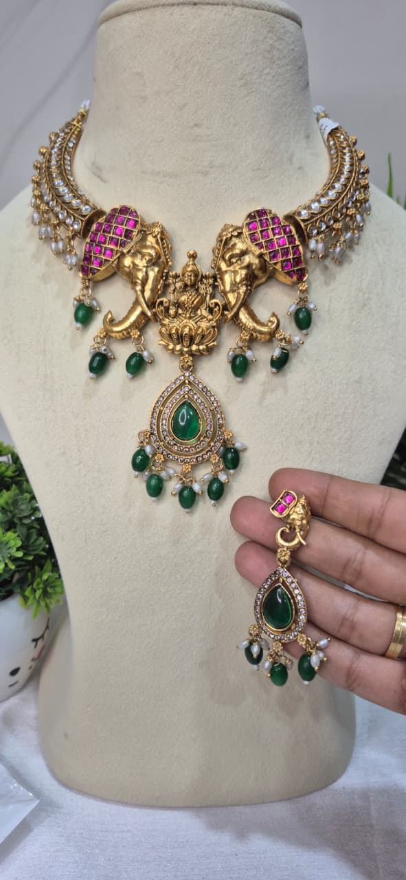 Lakshmi & Elephant Hasli Necklace Set  sulen26