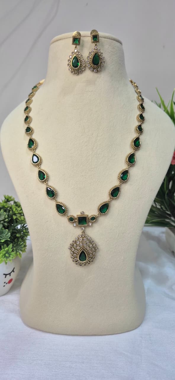 Emerald Green AD Stone Necklace Set  suegs10