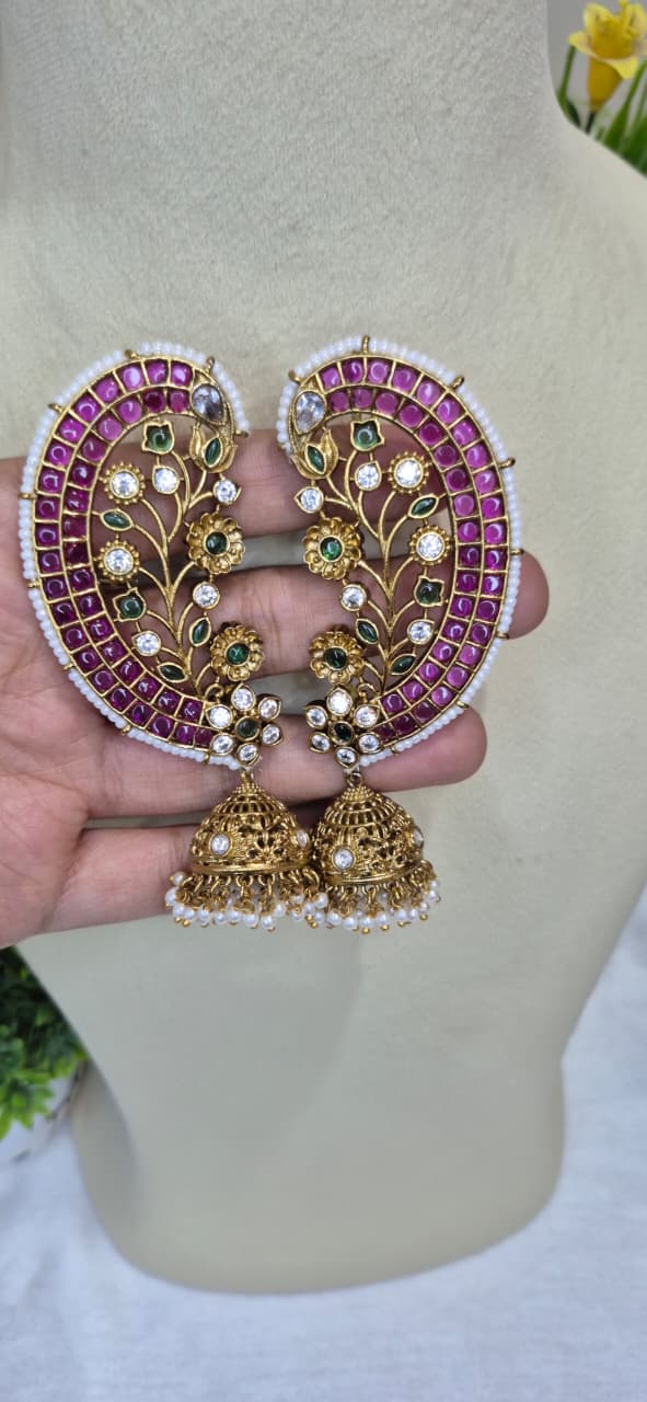 Jadau Nakshi Ear Cuffs with Ruby Stones   ERS45