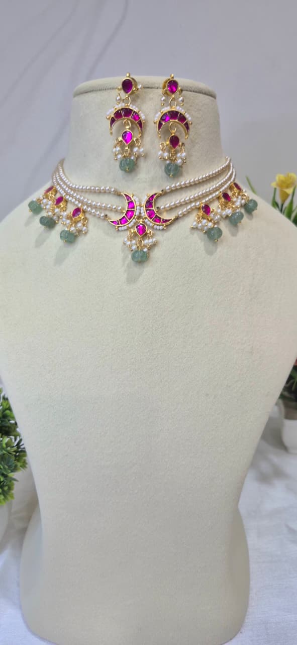 Pearl & Ruby Statement Necklace Set