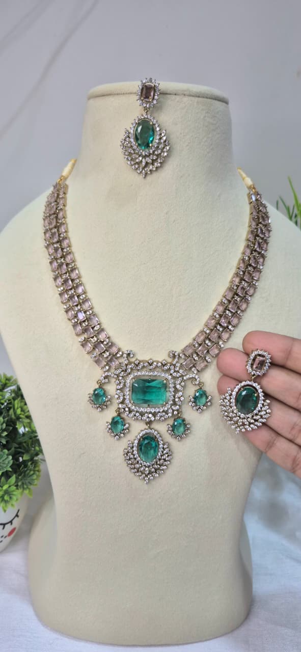 Emerald American Diamond Jewelry Set  suea13