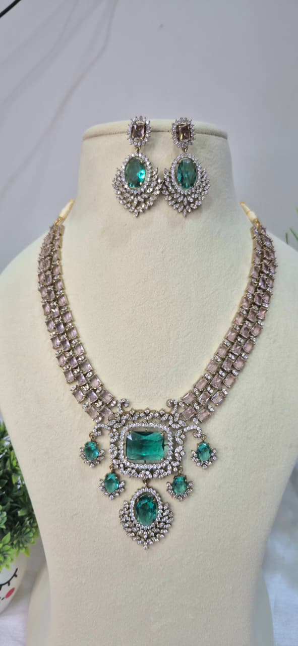 Emerald American Diamond Jewelry Set  suea13