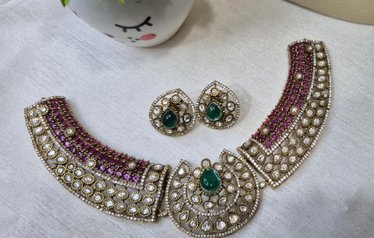 Premium Moissanite Kundan Necklace Set  sumkn33