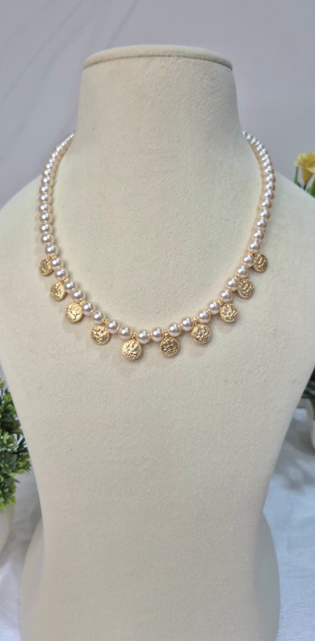Pearl and Gold Coin Necklace
