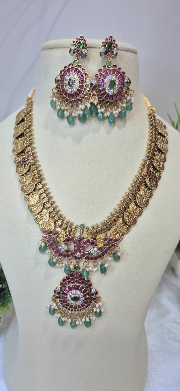 Traditional Floral pendent Kasu Jadau Necklace sutflp08
