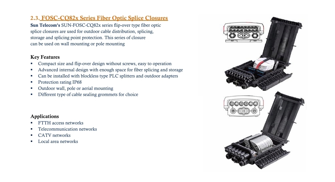 Boîtier d'épissure fibre optique FOSC-CQ82
