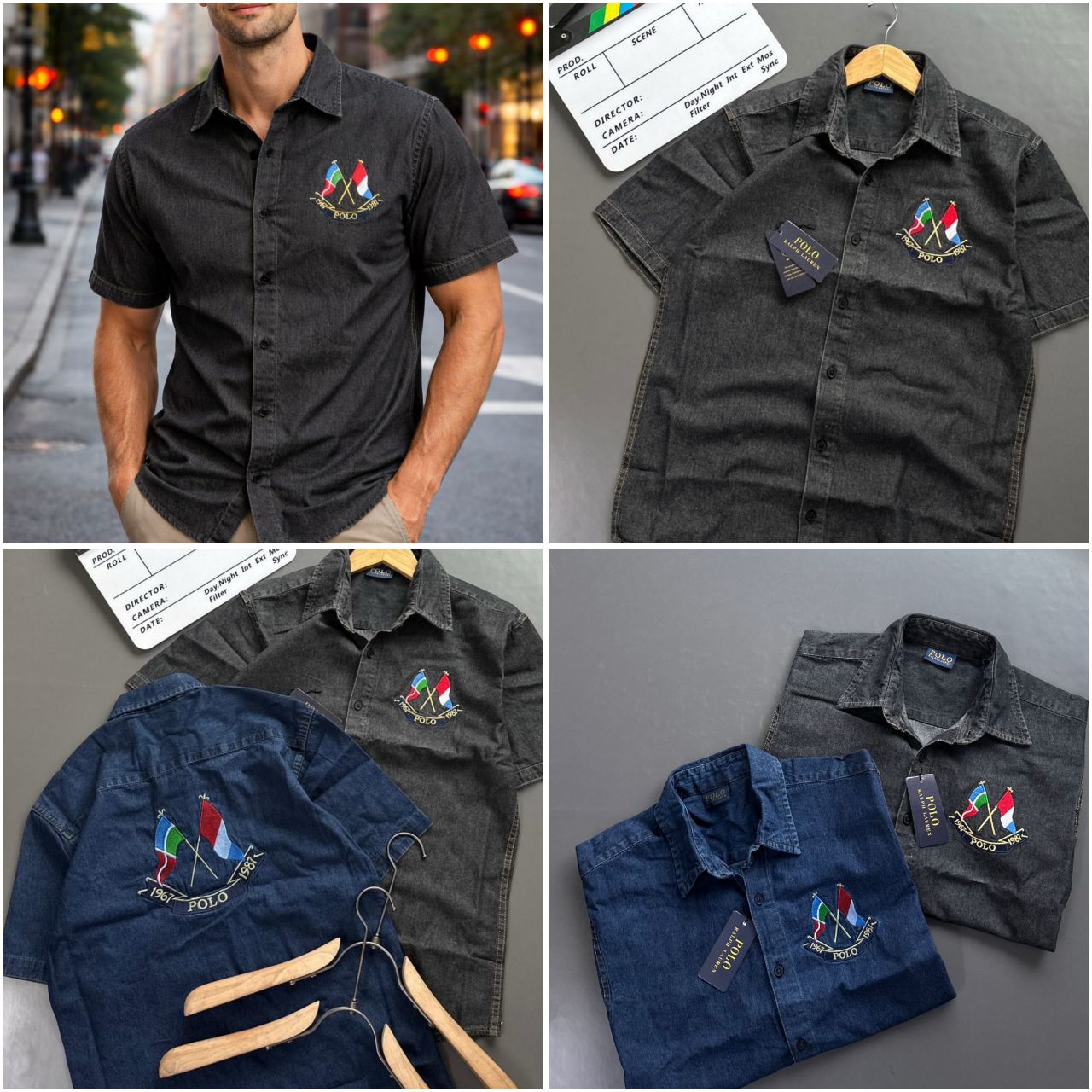 RALPH LAUREN  REGULAR FIT Men's Casual Embroidered Denim Shirt