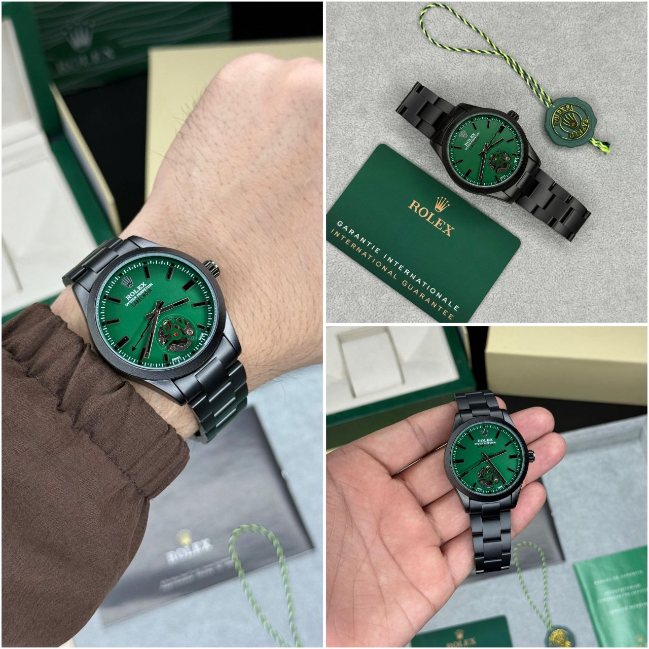 Rolex Oyster Perpetual Green/ Black Dial Watch