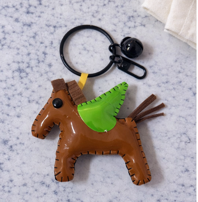 Horse Bag Charm with Green Wing