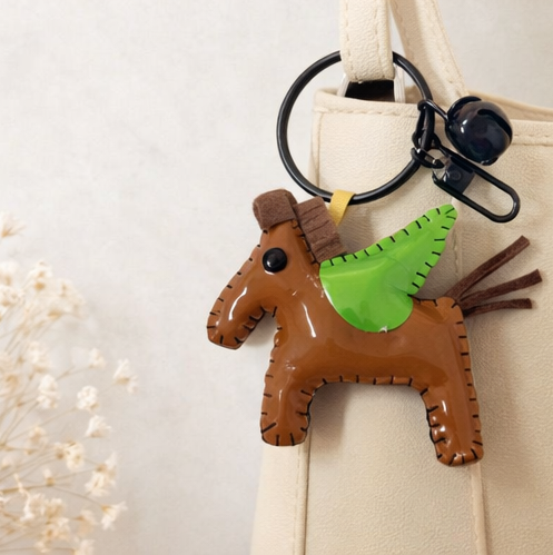 Horse Bag Charm with Green Wing