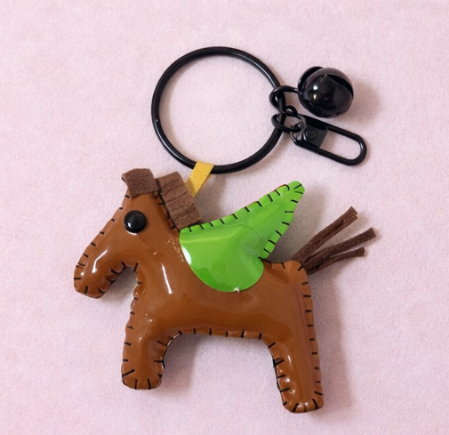 Horse Bag Charm with Green Wing