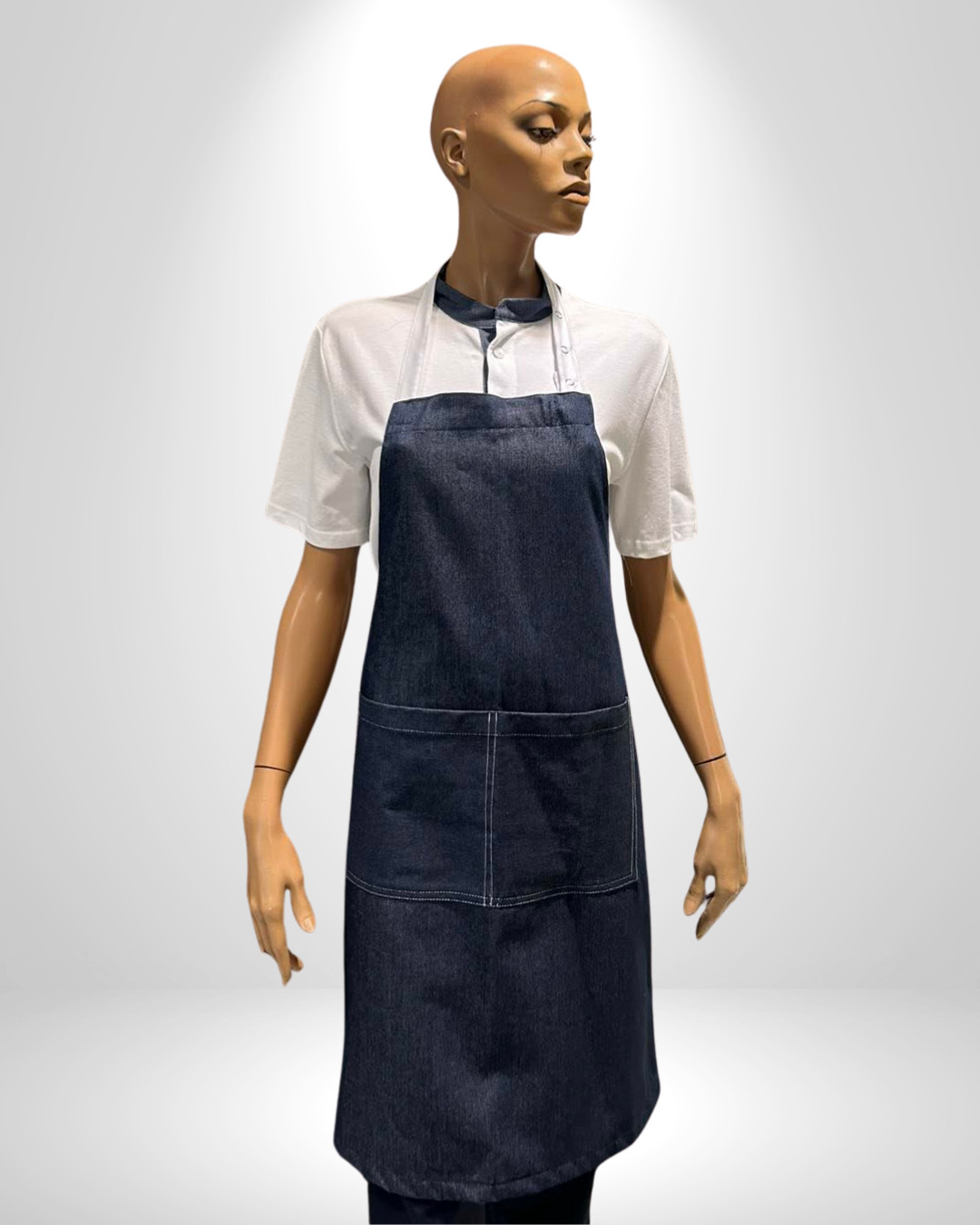 031 Τζιν ποδιά με λευκά δεσίματα