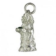 Sterling Silver Princess with Bowl filled with Green Crystal Charm