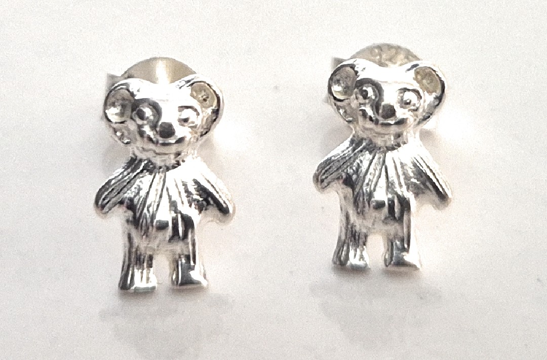 Sterling Silver Teddy Bear Stud Earrings