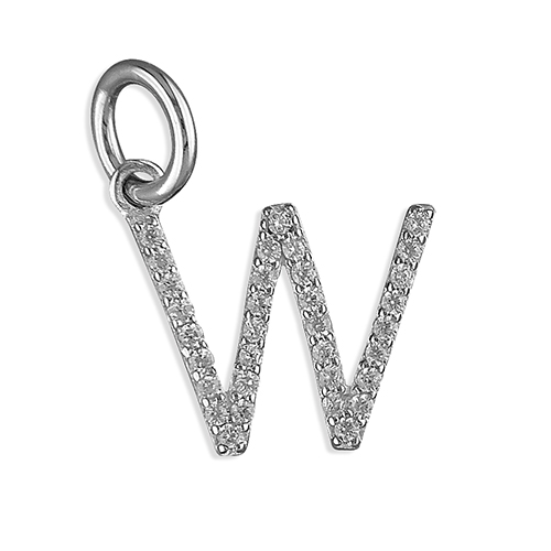 Sterling Silver and Cubic Zirconia W Initial Pendant Charm