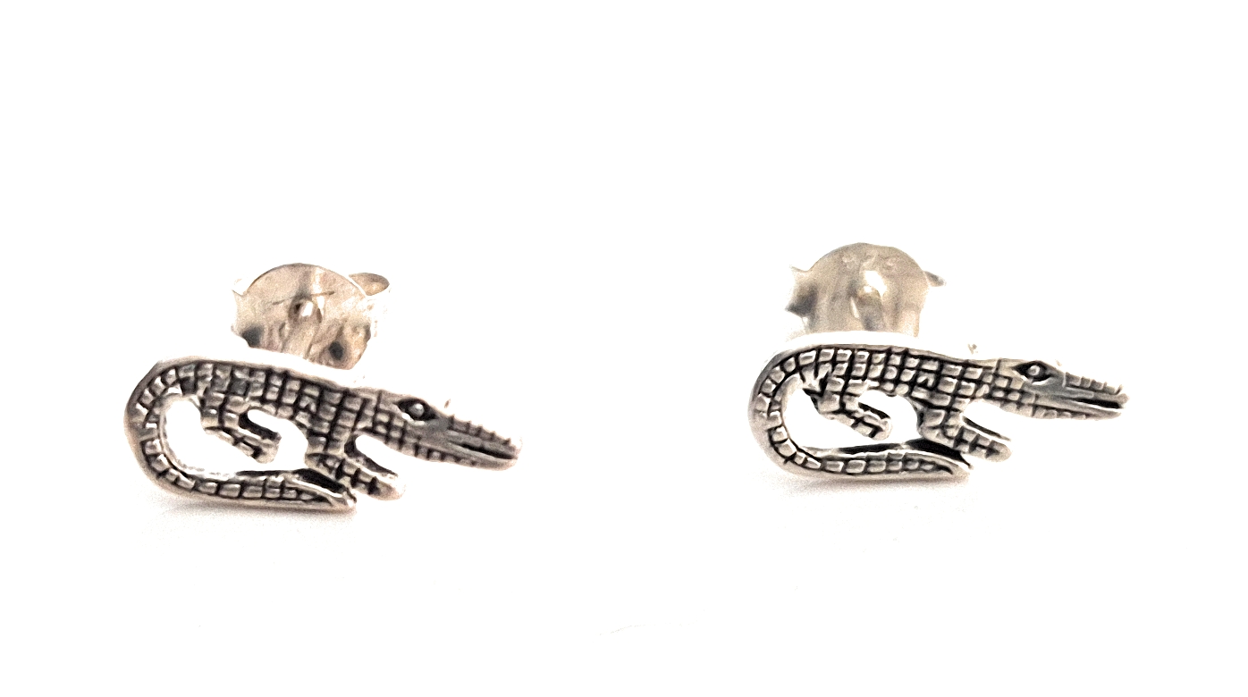 Sterling Silver Crocodile Stud Earrings