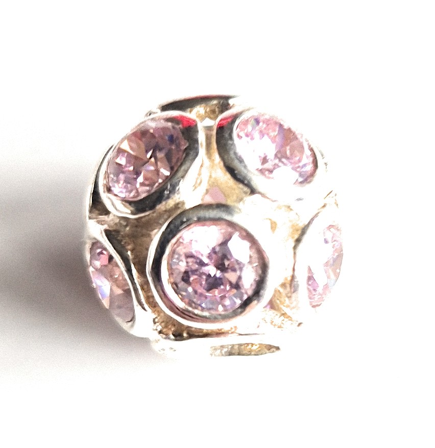 Pink Cubic Zirconia Charm Bead
