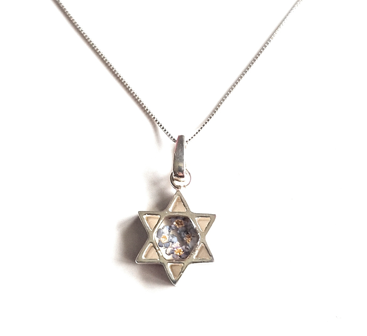 Sterling Silver Star with Forget-Me-Not Flowers Pendant Necklace