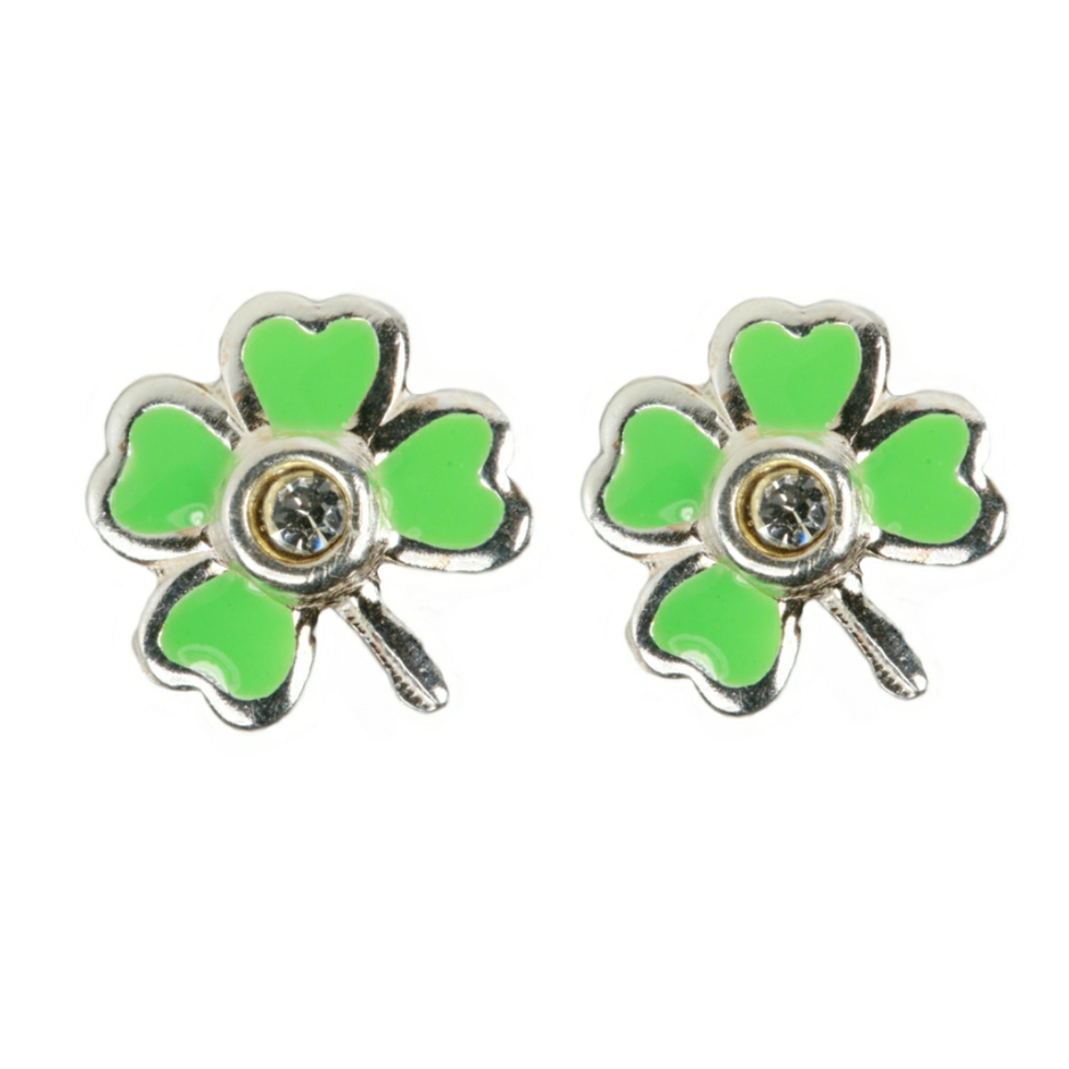 Green Four Leaf Clover Stud Earrings
