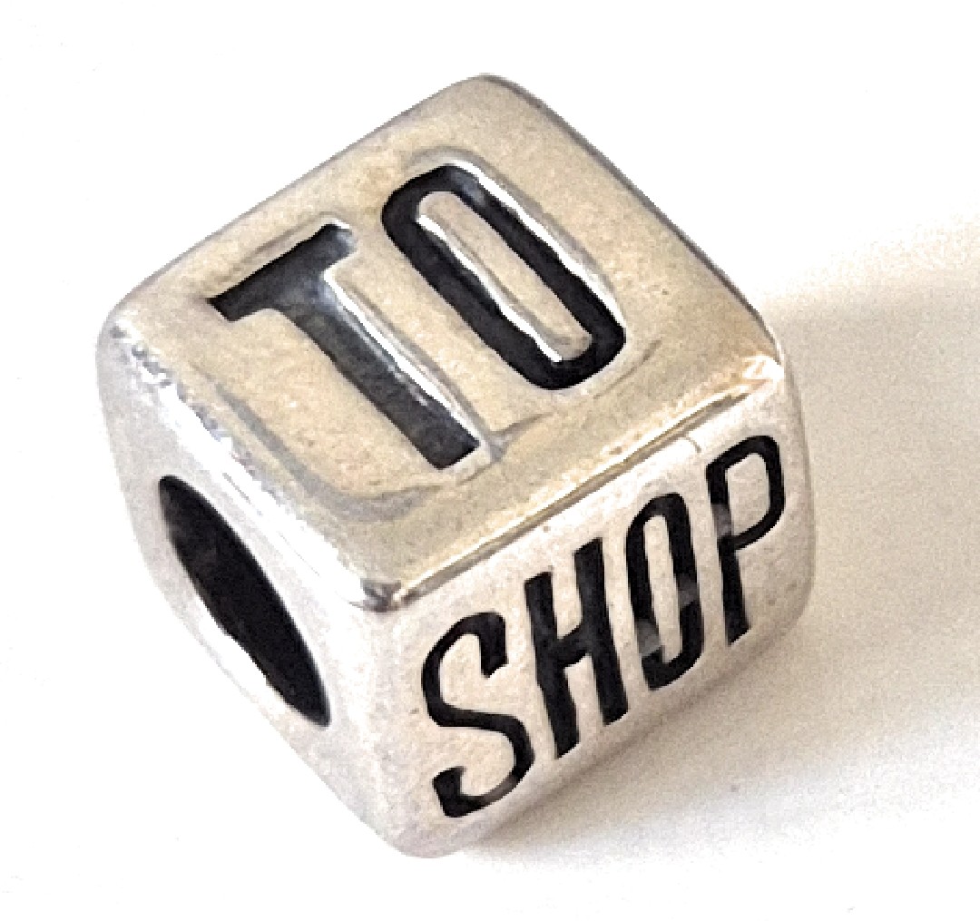 Sterling Silver 'I 🖤 to Shop' Cube Bead