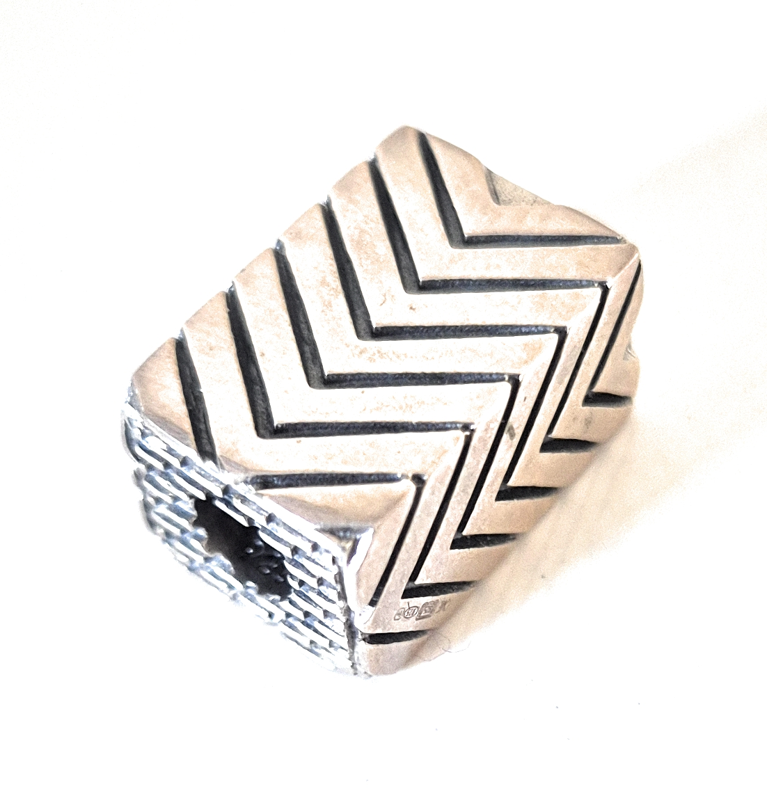 Chevron Pattern Sterling Silver Bead