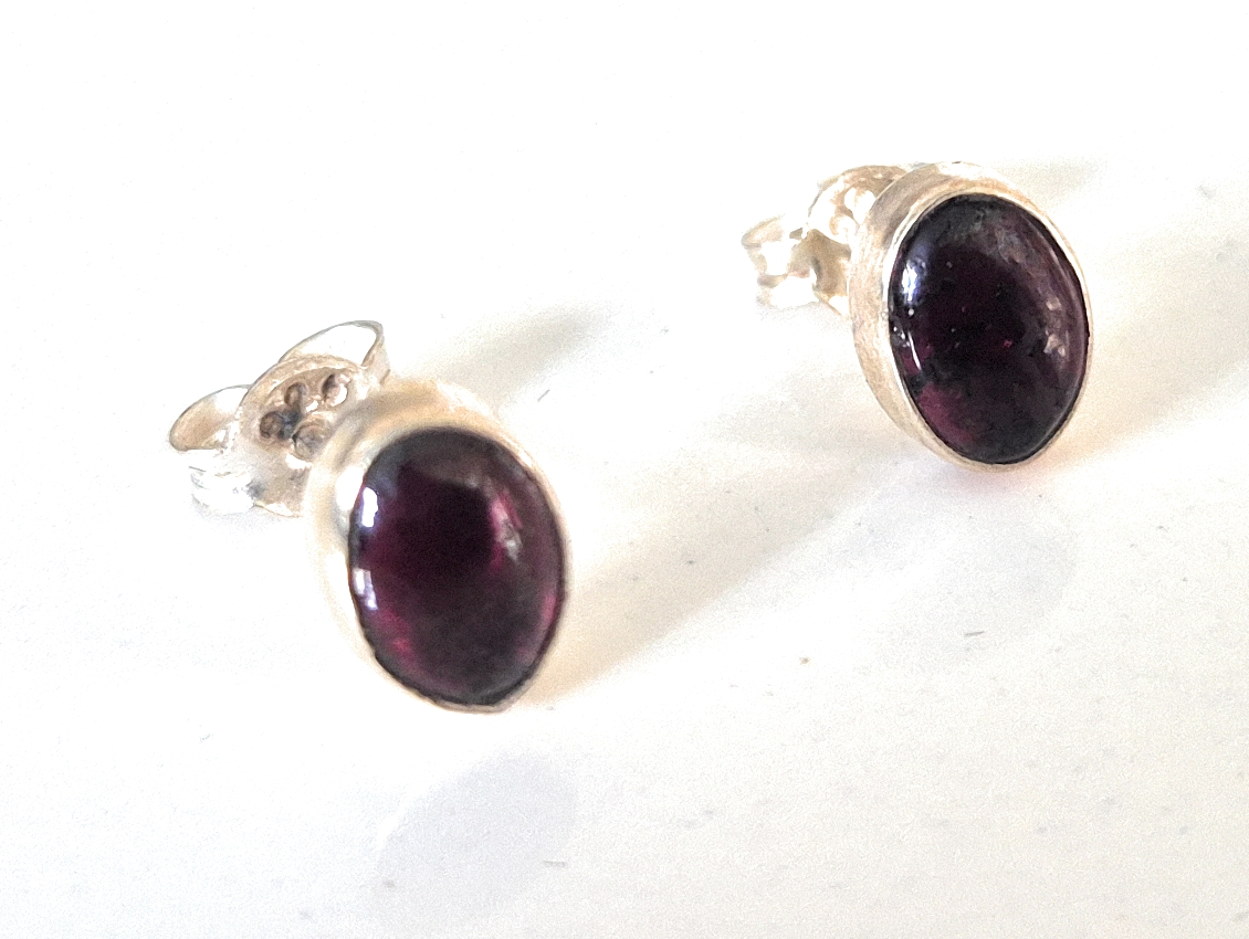 Sterling Silver Garnet Stud Earrings