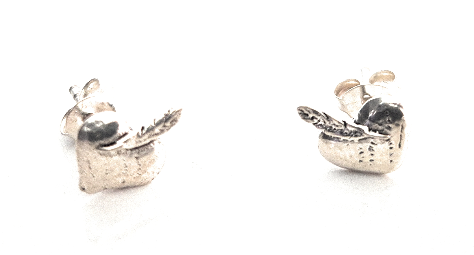 Sterling Silver Heart with a Feather Stud Earrings