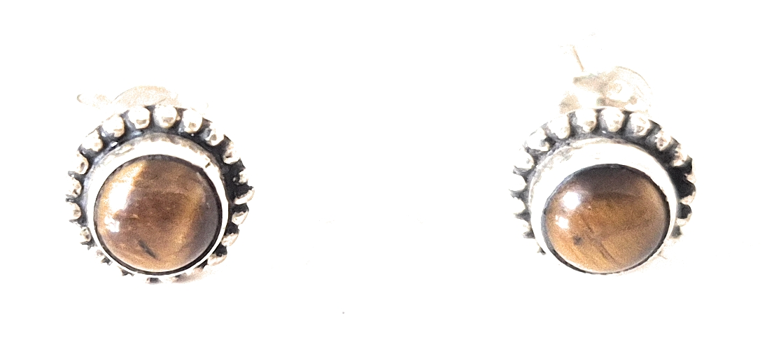 Sterling Silver Tiger Eye Stud Earrings