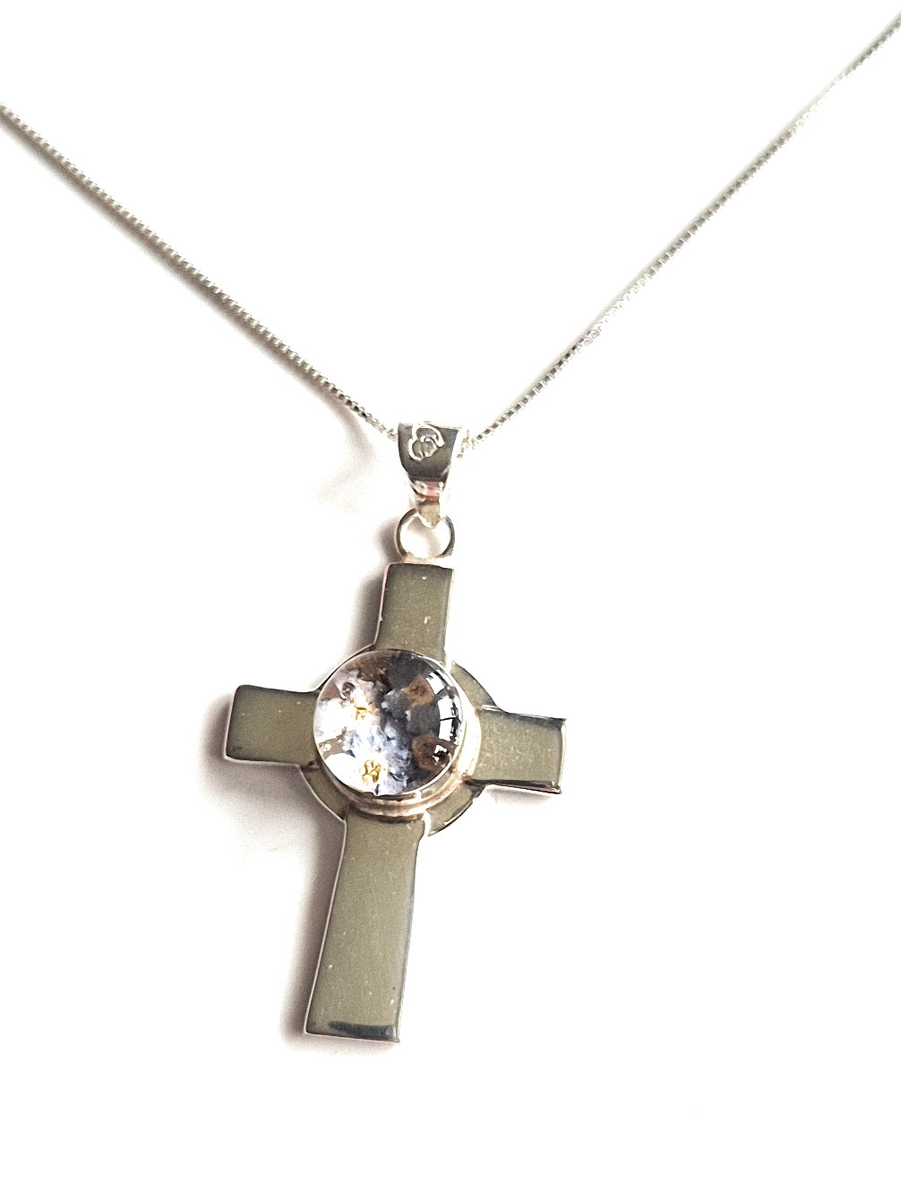 Sterling Silver Cross with Forget-Me-Not Flowers Pendant Necklace