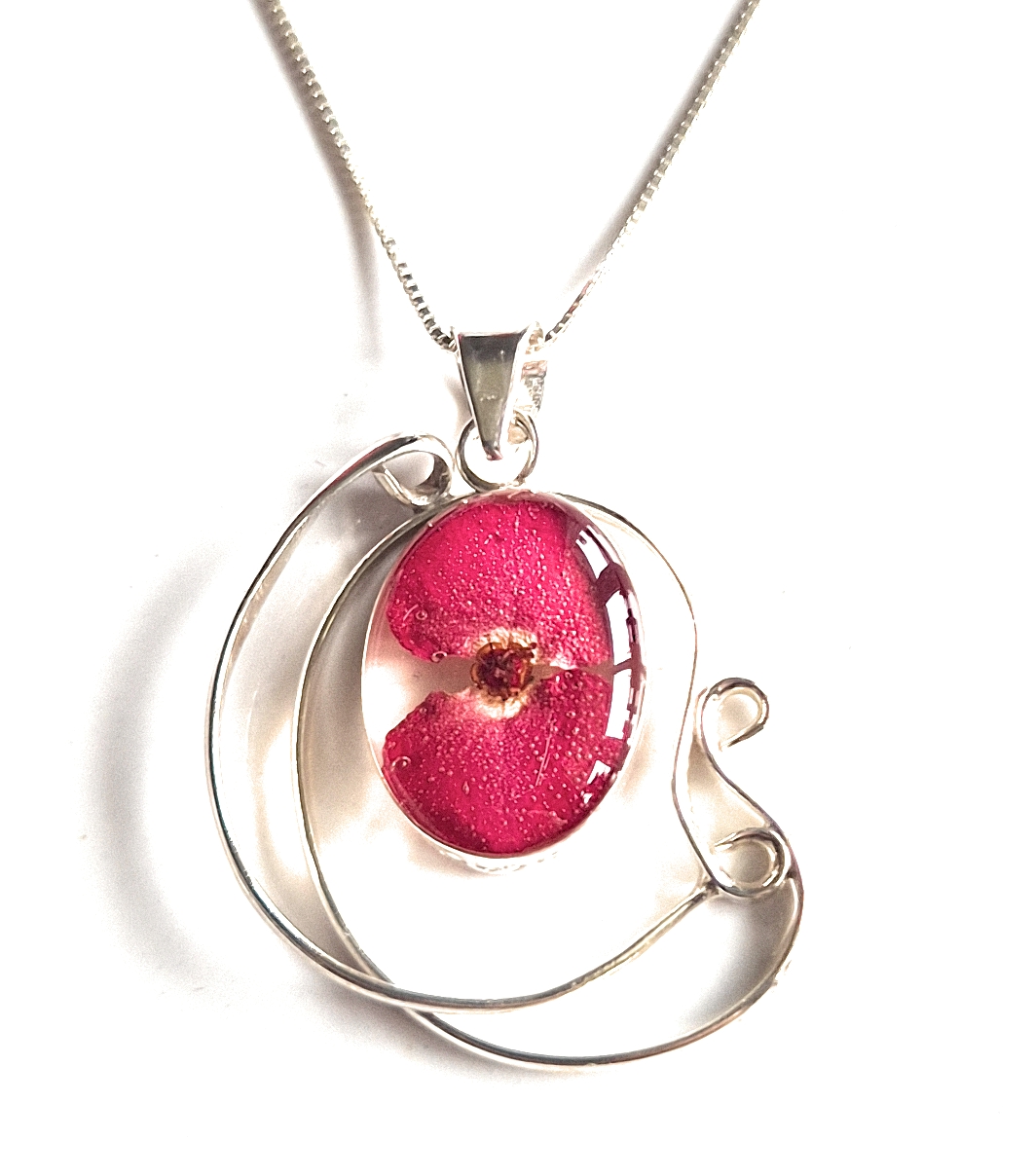Poppy Flower sterling Silver Pendant