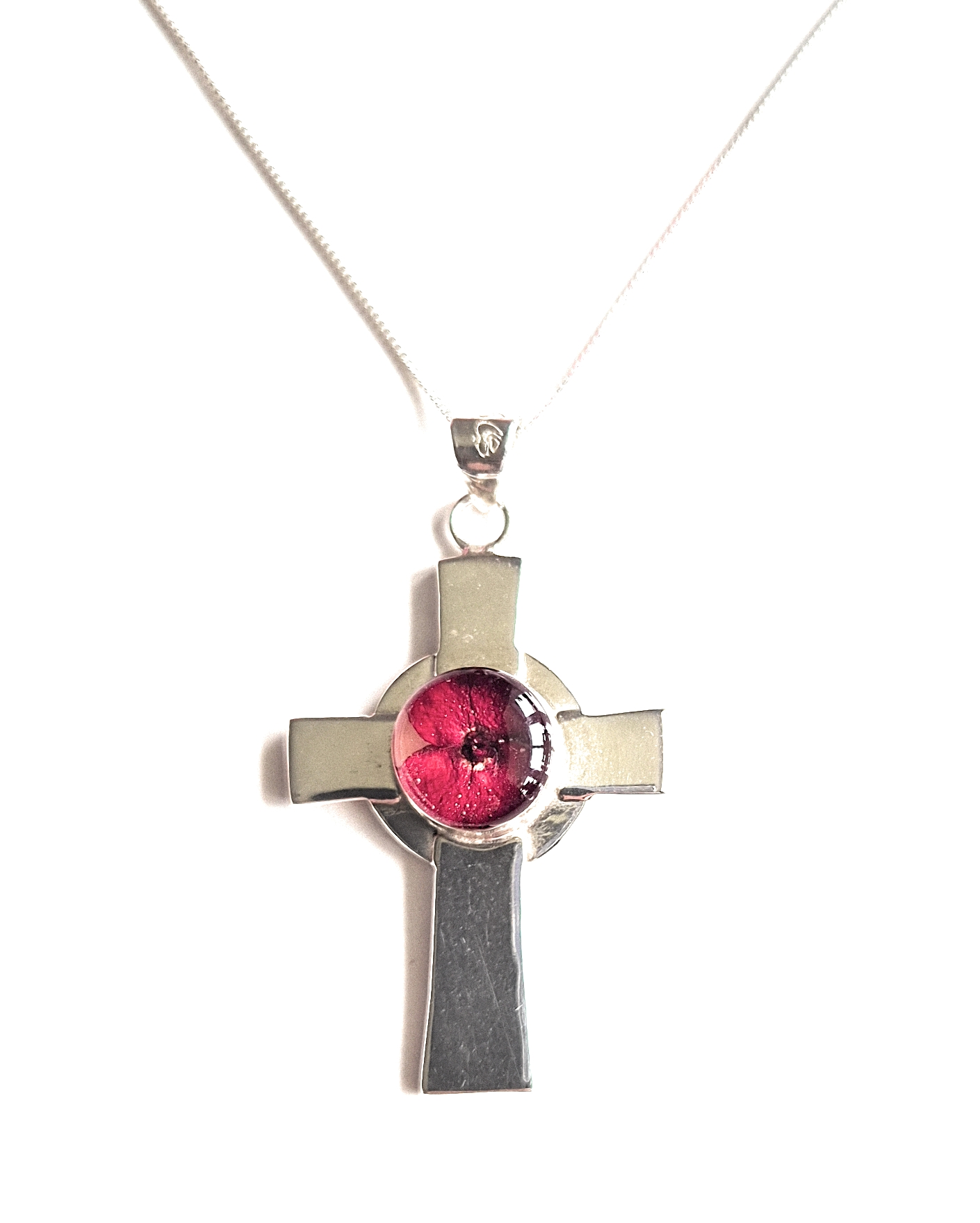 Sterling Silver Cross Poppy Necklace