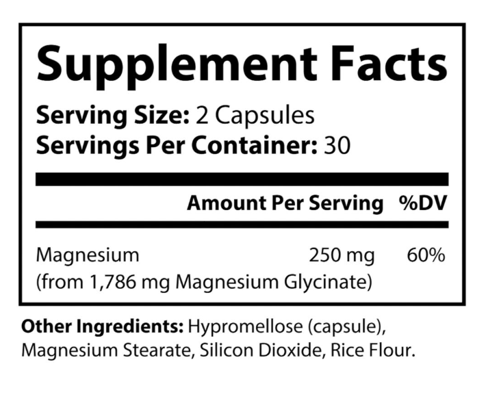 V4M Magnesium Glycinate Supplement (60 Capsules) 