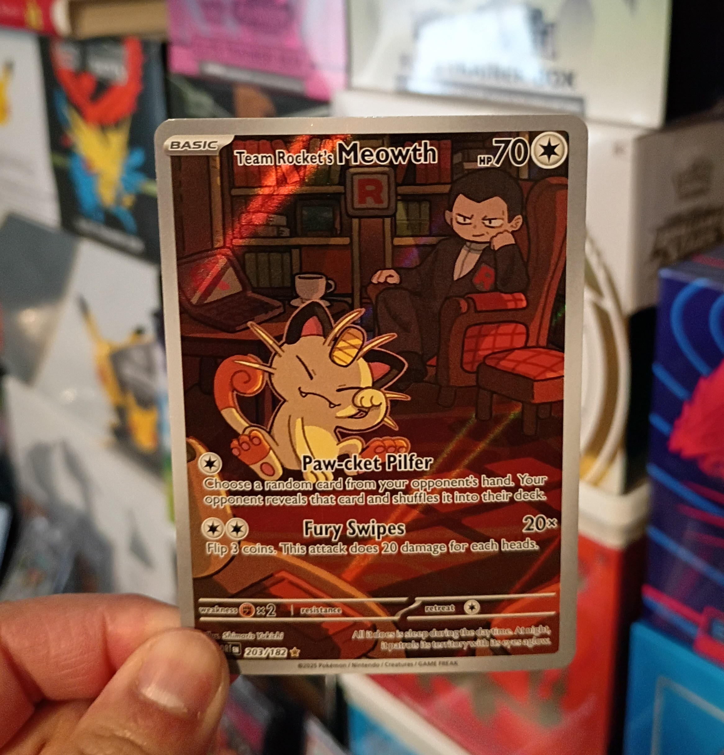 Pokemon Team Rocket's Meowth 203/182 Sv10: Destined Rivals Holo