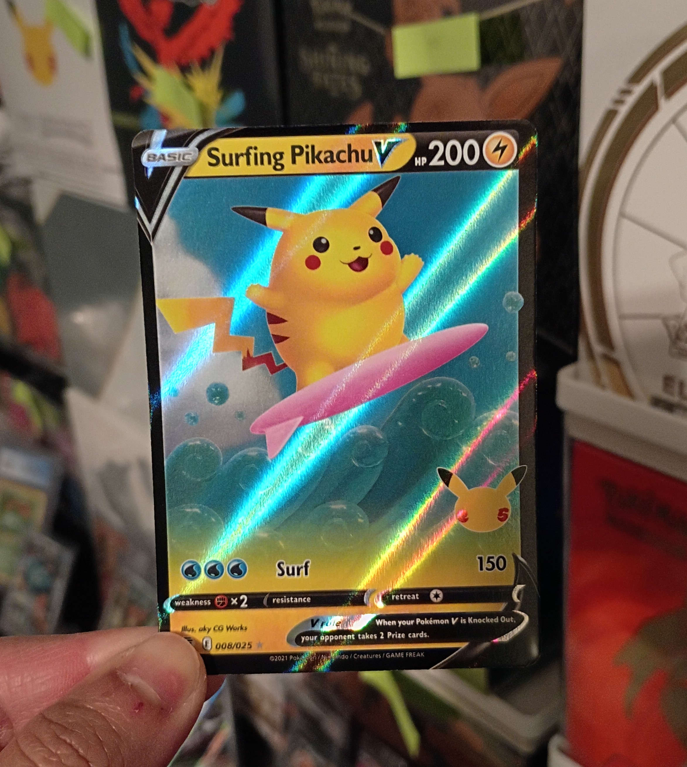 Pokemon Surfing Pikachu V 008/025 Celebrations Holo