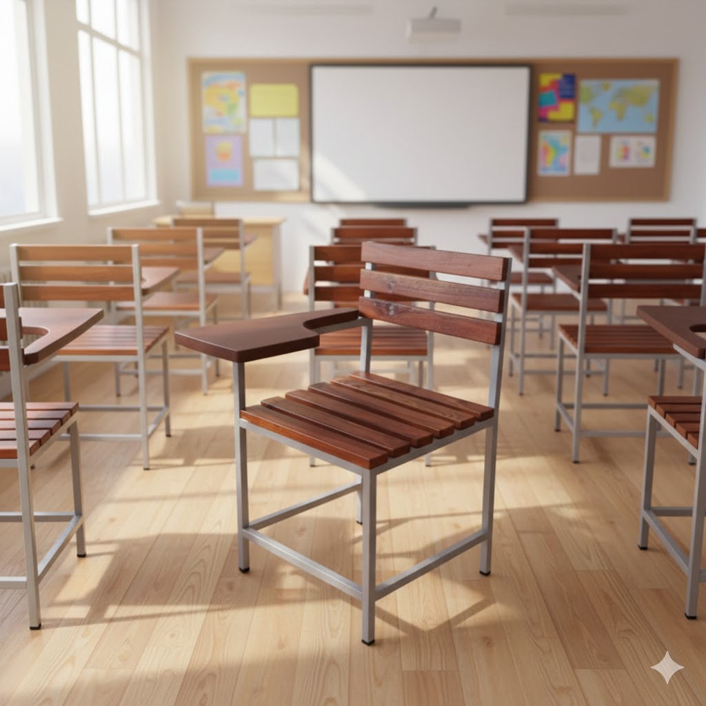 Wooden Classroom Chair with Writing Pad