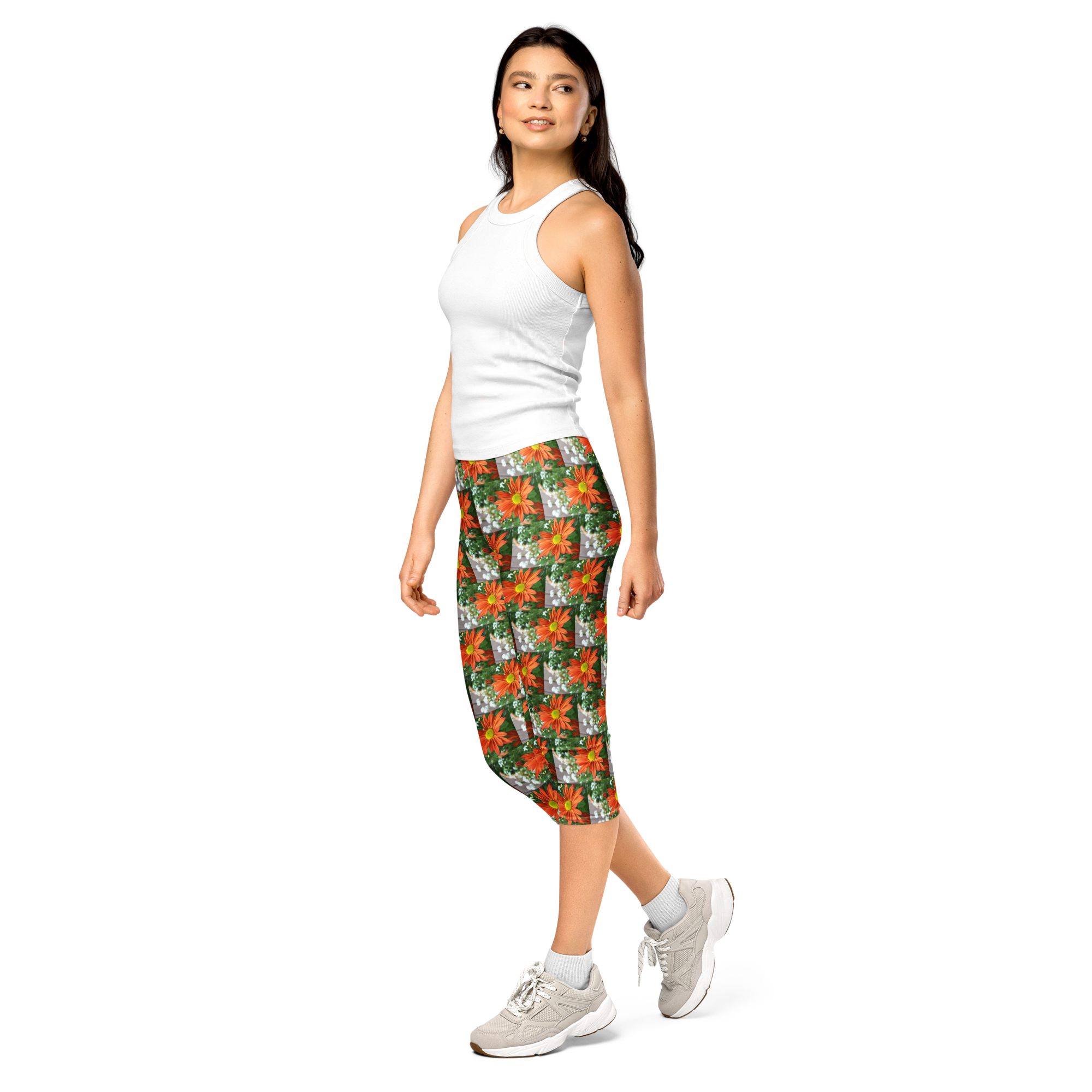 Orange Flower Capri Leggings