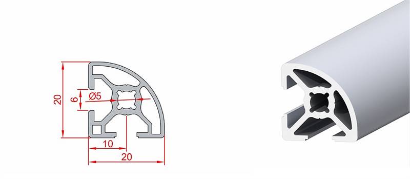 20x20mm Viertelrundprofil aus Aluminium