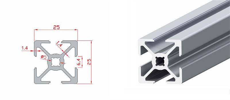 Aluminiumprofil Serie 2020 25x25mm