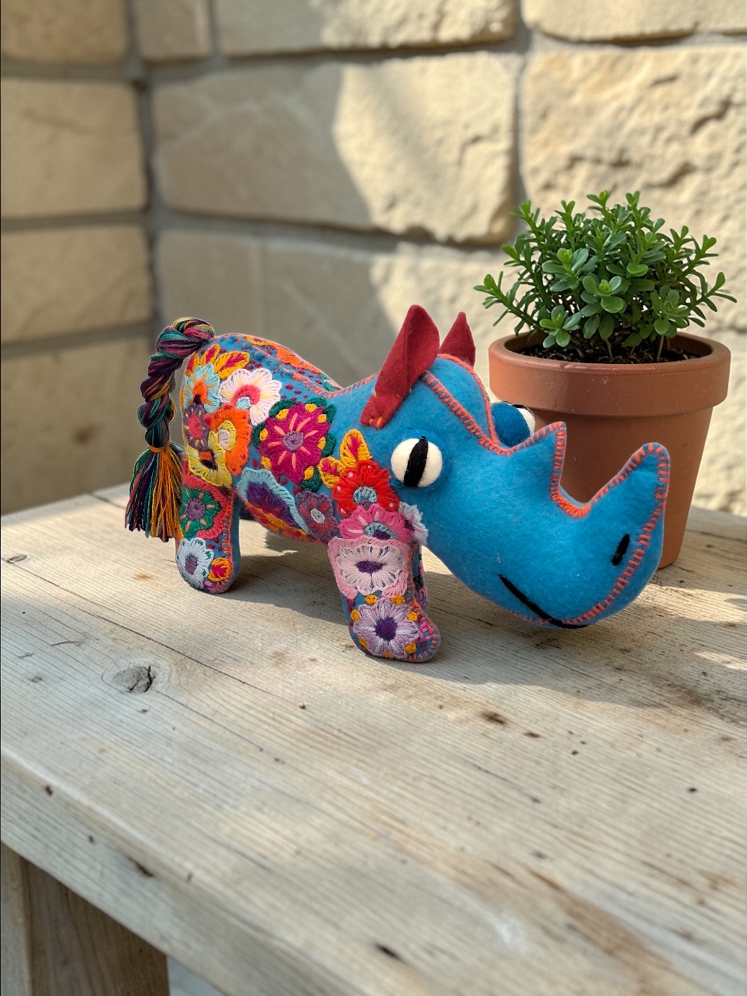 Handmade Felt Rhino Toy