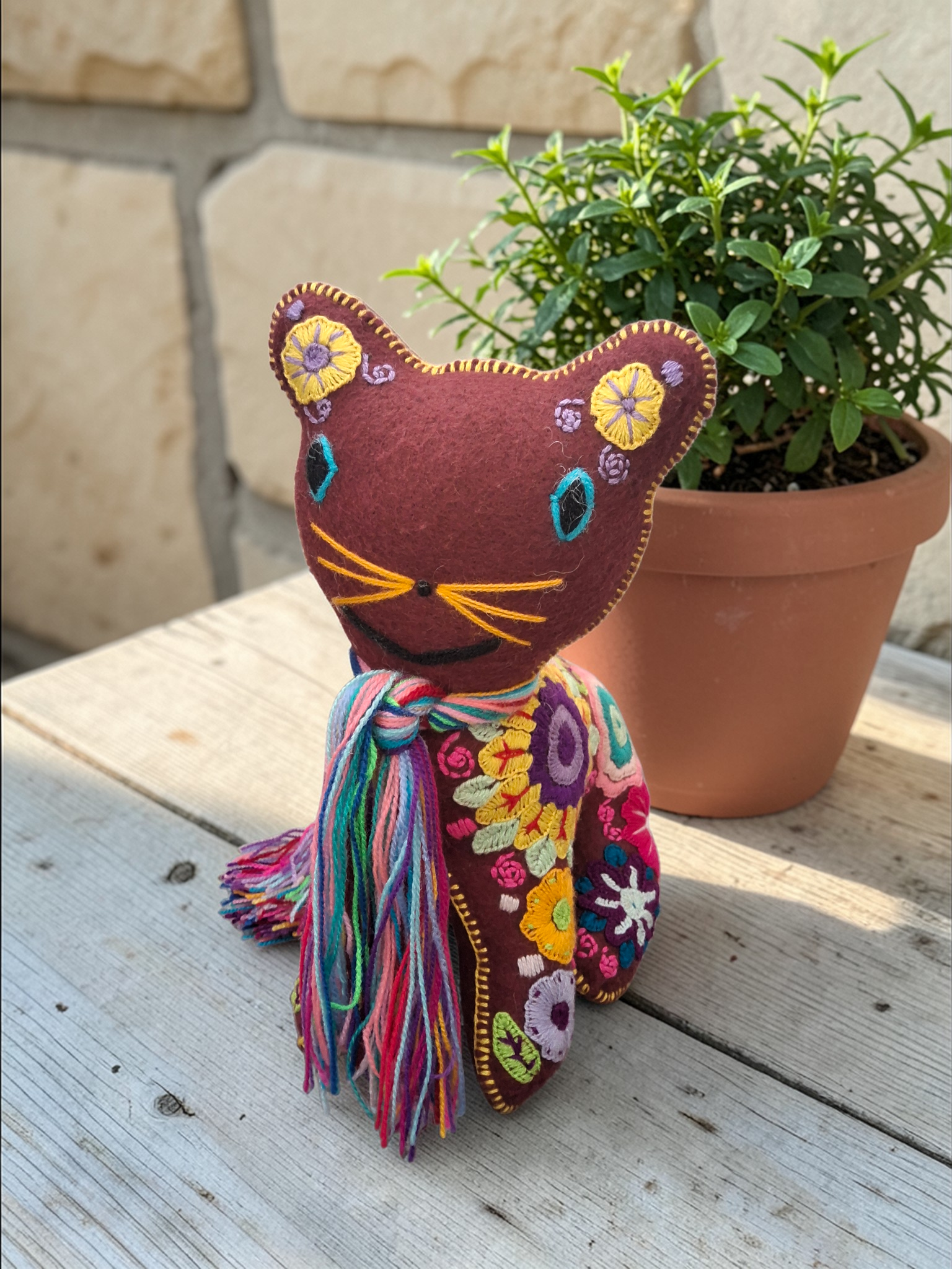 Embroidered Cat Plush