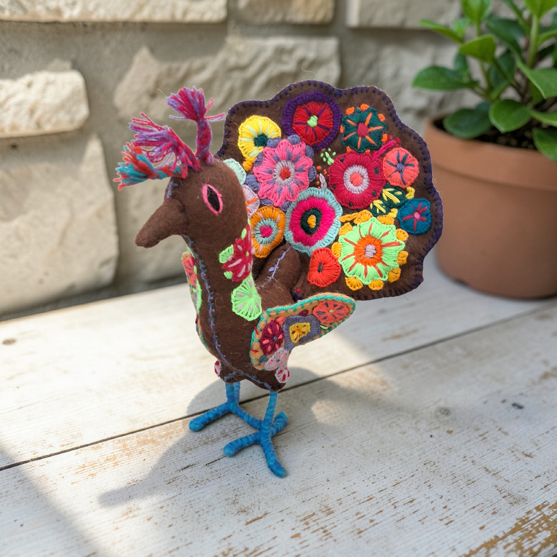 Embroidered Felt Peacock Decor