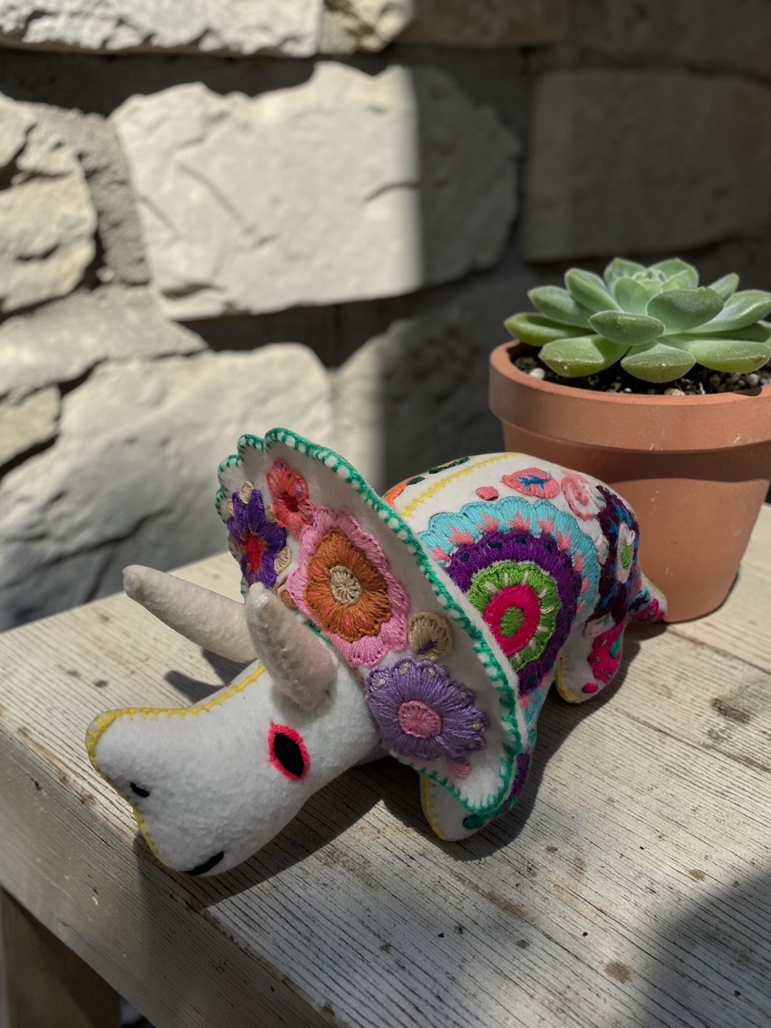 Embroidered Triceratops Plush Toy