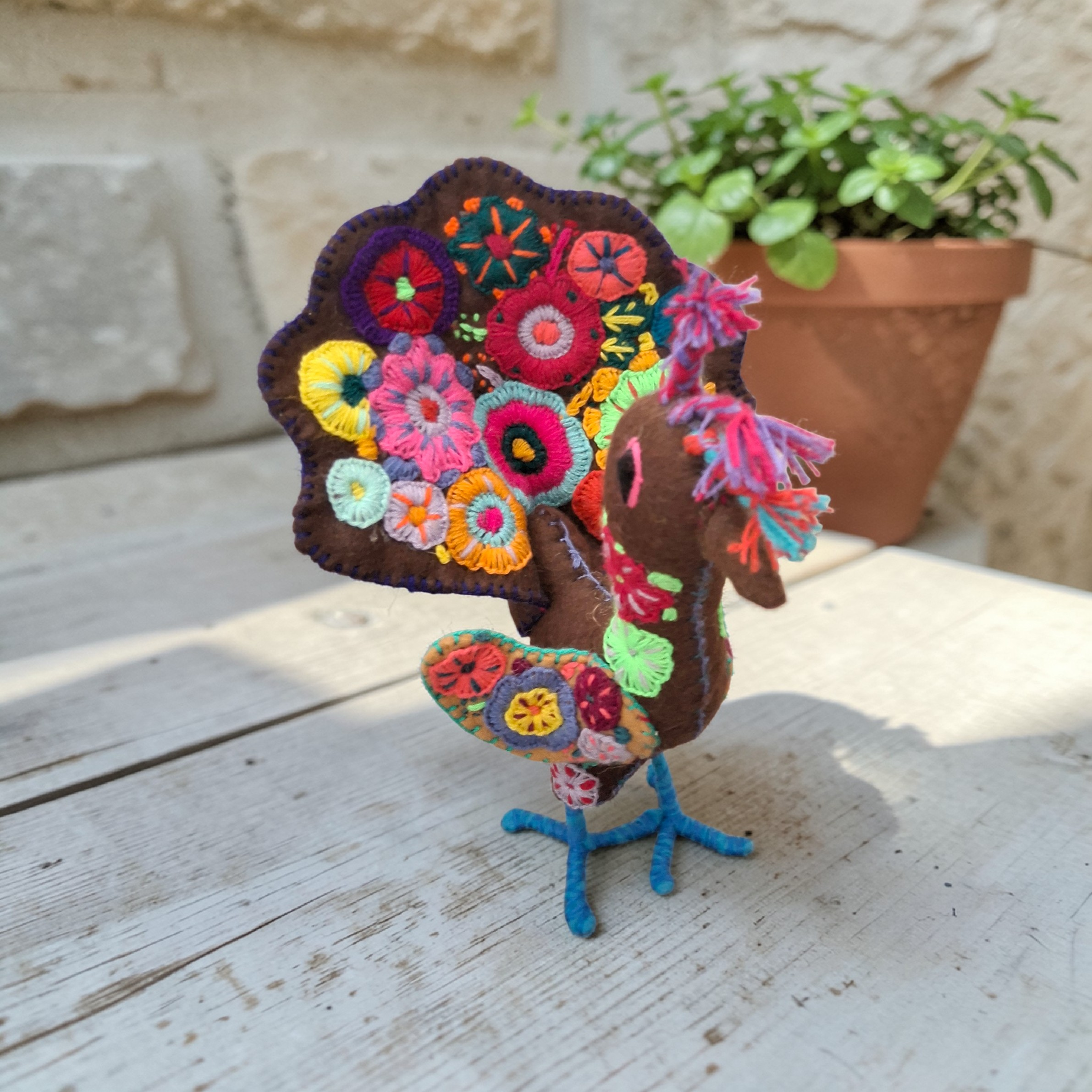 Embroidered Felt Peacock Decor