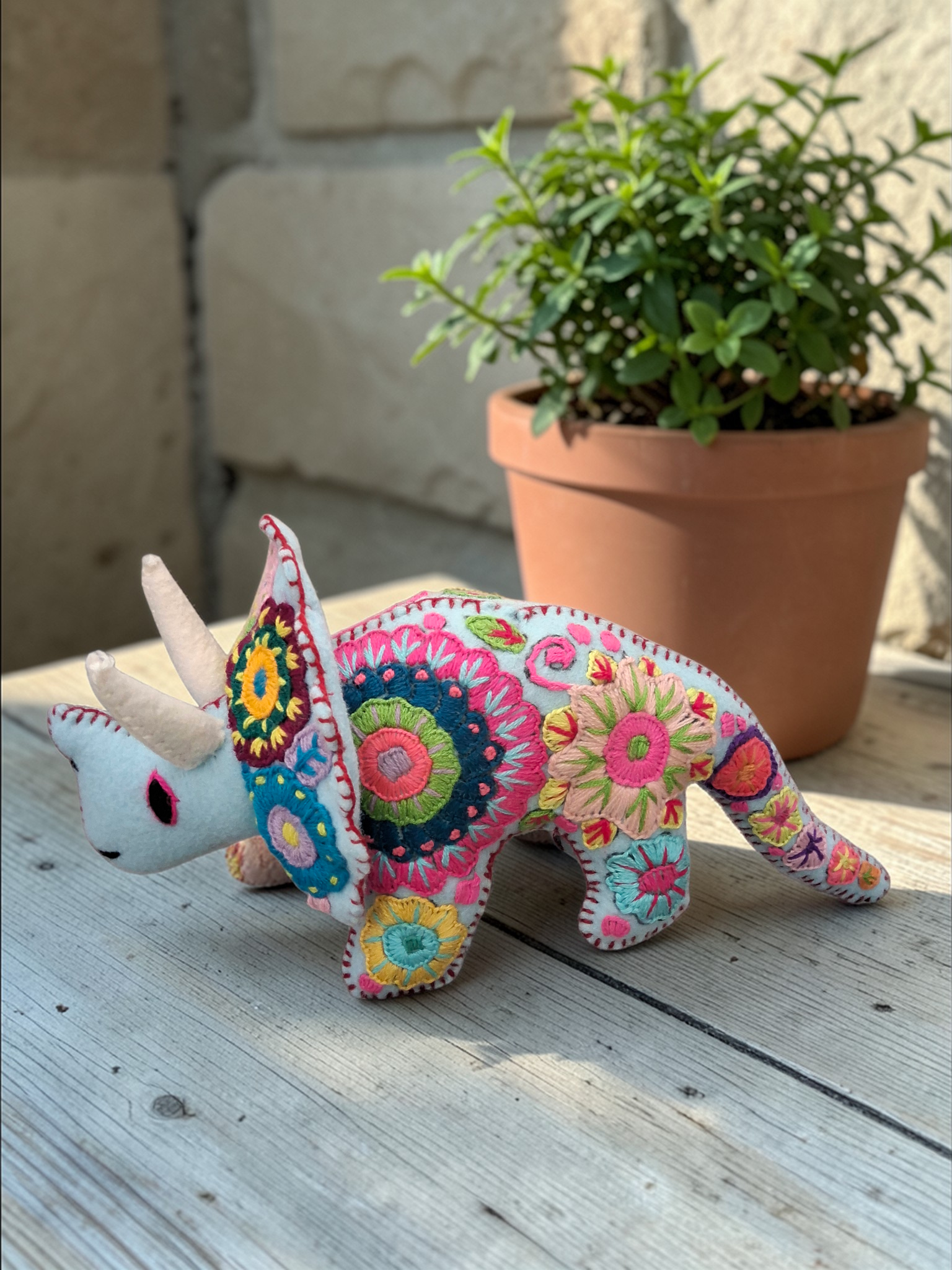 Embroidered Triceratops Plush Toy